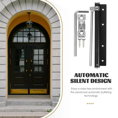 Stainless Steel Door Closer Spring For Doors And Gates, Automatic Silent Close, No-Fuss Easy Install with black door backdrop