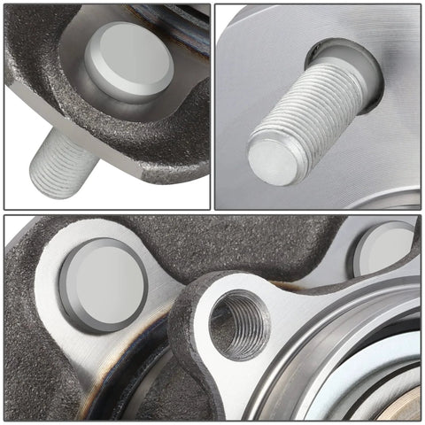 Close-up of steel Rear Wheel Bearing Hub Assembly For 2014-2017 Nissan Juke And 2014-2019 Rogue AWD OEM Replacement