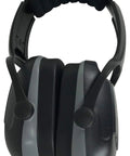 HP23 Hearing Protector Earmuffs with Noise Reduction 23dB, black with orange lettering, padded headband, side view