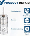 Beefy DC 12V Geared Electric Motor At 3 Watts With 25 Millimeter Diameter showcasing gearbox and extended shaft for robot projects.