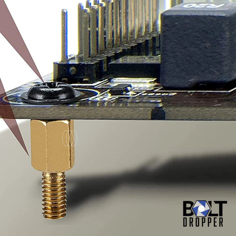 Close-up of a motherboard with installed standoff from 502 Piece PC Screw and Hardware Kit for DIY Builds and Upgrades Includes Screws Nuts Washers Standoffs and Spacers for HDD Fans Chassis ATX Case Motherboard SSD Graphics Card and More Must Have PC Build Gear for Repairs. 