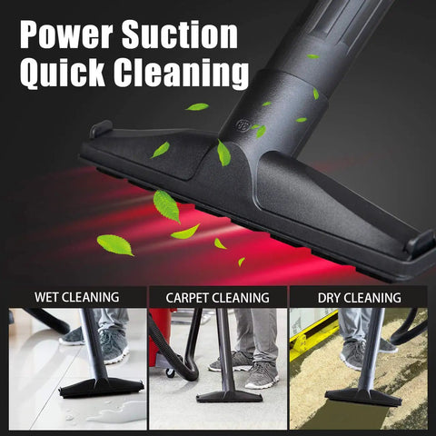 Workhorse Portable Wet Dry Vacuum For Home And Shop, 6 Gallon Tank, 3 Peak HP Motor, shown with cleaning attachments