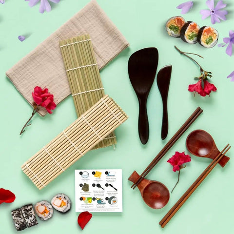 Premium Wood No Plastic Sushi Making Kit For Home Use Beginners To Pro Chefs Includes Bamboo Mats