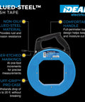 Pro Grade Blued Steel Fish Tape, 240 Feet Long, One Eighth Inch, 1600 Lb Tensile Strength with Tuff Grip Pro Case