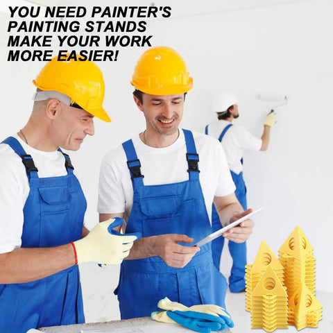 Workers with 40 Piece Painter Pyramid Stands Set for Triangle Cone Paint Tripods and Door Riser Support Handy Diy Woodworking Tools