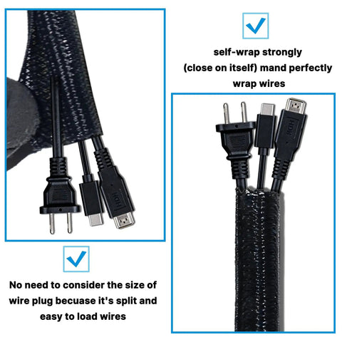 6.5ft Half Inch Cord Protector Split Loom Cable Sleeve For USB Power HDMI Audio Video Wires Braided PET Expandable Black