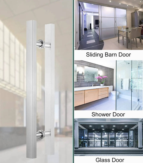 Door Pull Handle For Barn And Sliding Doors, Modern Square H Shape Push Pull Door Handle, Silver 60 Cm 24 In, Built Tough Stainless Steel, Rust Resistant, Easy Install Kit Included
