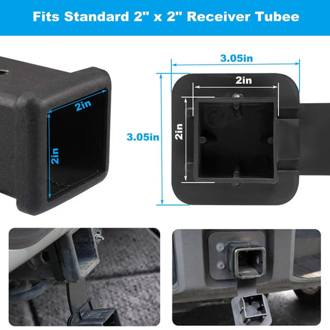 Close-up diagram of 2 Inch Tow Hitch Cover for Cars Trucks and ATVs Durable Trailer Hitch Receiver Cap with measurements