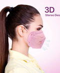 Person wearing pink KN95 Face Masks 50 Pack, 5 Layer Disposable Respirator, Multi Color Set In Grey Pink Blue Red Purple For Outdoor Use