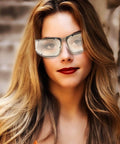 Woman wearing Dope Metal Frame Retro Sunglasses For Women With Hollow Design, Street Style Summer Outdoor Shades For Driving, Workout, Travel, And Selfies, UV400 Protection, Lightweight And Fashionable Eyewear