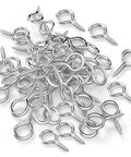 Pile of One Inch Screw Eye And Eye Hook Set Nickel Plated For Lightweight DIY Projects, 100 Pcs Small Eye Screws For Crafting