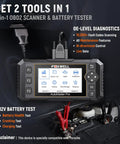 NT510 Pro OBD2 Scanner For Porsche Two In One Diagnostic Tool And 12 Volt Battery Tester shown on car battery