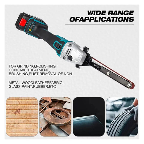 Tough As Nails Cordless Angle Grinder Equipped With Quick Swap Belt Sanding Attachments for grinding and polishing applications.