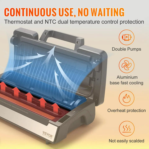 Killer Suction 90Kpa Dual Pump Vacuum Sealer Machine Keeps Grub Fresh With Easy Auto And Manual Settings Built In Plastic Bag Cutter And External Hose For Snap Tight Airtight Freezer Storage showing dual temperature control and cooling.