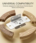Beefy 2 In 1 Cold Rolled Steel Corner Brace And Furniture Connector With Safety Card Slot shown with wood compatibility