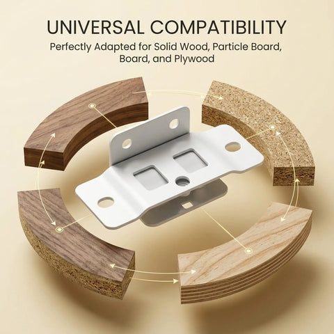 Beefy 2 In 1 Cold Rolled Steel Corner Brace And Furniture Connector With Safety Card Slot shown with wood compatibility