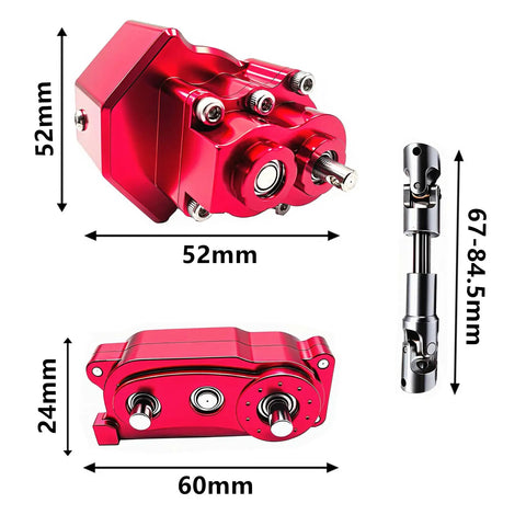 Beefed-Up Prefixal Gearbox Front Motor Transfer Case Upgrade With Steel Drive Shaft For 1/10 RC Crawler dimensions display