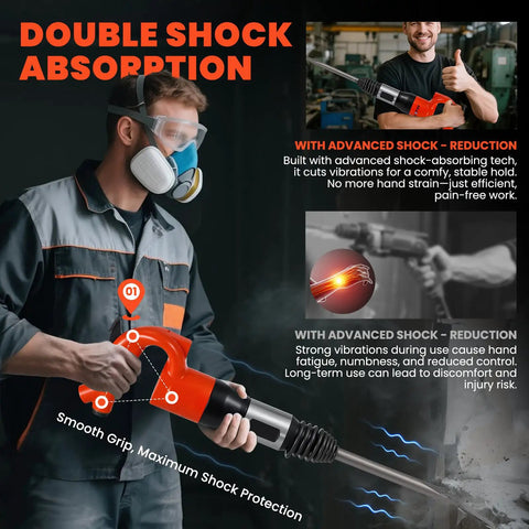Powerful Pneumatic Hammer Shovel Air Chisel For Concrete Breaking And Metalwork, 21 Liters Per Second Air Flow, 32 Hz, worker using tool