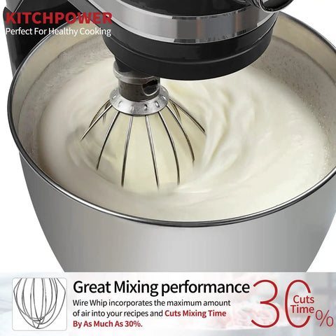 Wire Whip Attachment For Tilt Head Stand Mixers Stainless Steel Balloon Whisk in action mixing fluffy cream in a bowl
