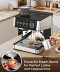 15 Bar Espresso Machine With Built In Anti Clog Grinder And Stainless Steel Coffee Maker 77.8 Oz Removable Water Tank