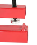 Beefy Clamp On Trailer Hitch For 2 Inch Receivers, close-up of red heavy duty bucket lip clamp mount with quick setup feature