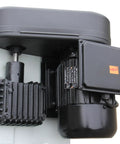 Close-up of motor and hydraulic feed mechanism on 9 Inch Metal Horizontal Band Saw With 9x12 Inch Rectangular Cutting Capacity, Dual Voltage 4 Speed Hydraulic Feed And Coolant System For Carbon Steel To Nonferrous Metals, Model BS912B.