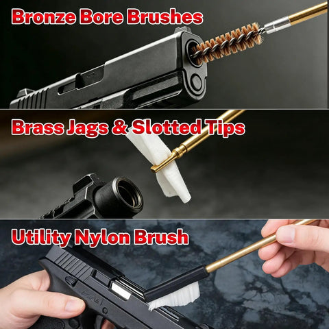 80 Piece Gun Cleaning Kit For Handguns Rifles Calibers.22.357.38 9mm.40.45 With Bronze Bore Brushes Brass Jags and Nylon Brush