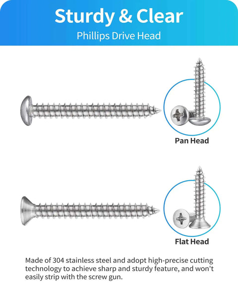 580 Piece Stainless Steel Wood And Sheet Metal Screw Set With 16 Sizes M3 To M6 Phillips Pan Head And Flat Head Self Tapping Screws