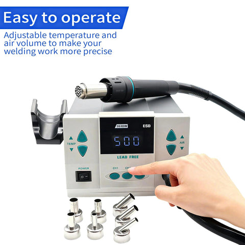 Beast 1000W Digital Hot Air Rework Station With Sleep Mode Three Programmable Channels Seven Nozzles 110V Desoldering Gun