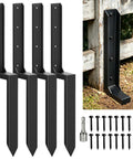Heavy Duty Fence Post Repair Kit With Thickened Steel Post Anchor Ground Spike Quick Fix For Broken Or Leaning Wood Fence Posts Wooden Fence Post Stabilizer Stakes 4 Pack Black