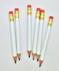 Half Pencils With Eraser For Golf And Pew Use, short white hexagonal pencil, number two HB graphite lead, latex free eraser