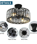 18 Inch Bangin Farmhouse Caged Industrial Ceiling Fan With Lights featuring matte black iron finish, copper motor, remote control.