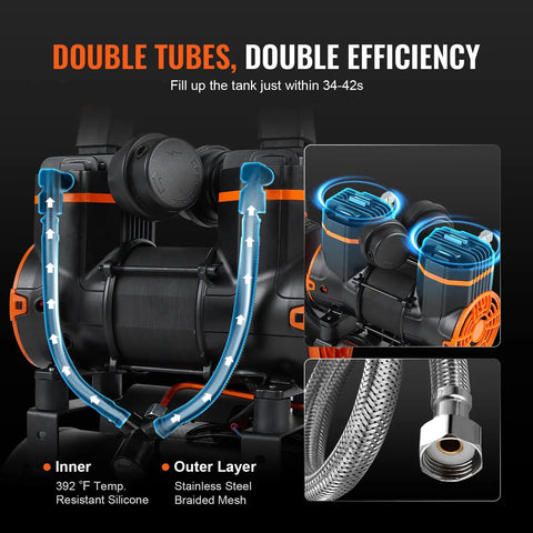 Image of air compressor with double tubes, Temp. resistant silicone, braided mesh, Compact 2.1 Gallon Oil Free Air Compressor