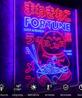 Maneki Neko Ramen Neon Sign With Dope Dual Color LED Lights, Handmade Lucky Cat Wall Decor, Japanese Anime Style in Red and Blue Glow