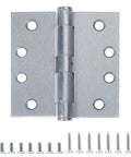 1 Pack Satin Chrome Door Hinges Four And A Half Inch By Four And A Half Inch Heavy Duty Industrial Grade Full Mortise Square Interior Exterior Hinge Includes Sixteen Screws