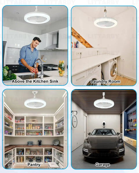 Screw In Ceiling Fan Light With Remote, Dimmable Led Bulb And Wireless Mini Breeze Maker, installed in kitchen, laundry room, pantry, and garage.