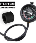 Hromee automotive fuel pump and vacuum tester gauge with 2 ft black rubber hose for carburetor diagnostics.
