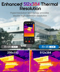 Thermal Imaging Camera For iPhone And Android With 512x384 IR Resolution And USB C showing enhanced thermal images on screen.