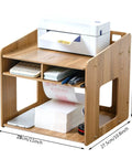 Heavy Duty Wooden Printer Stand For Desktop Slick Two Tier Workspace Organizer With Paper File Storage Eco Friendly Desk Riser in use.