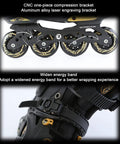 Men Inline Skates With Light Up Four Wheels, detailed view of aluminum alloy bracket and energy band adjustment for stability