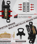 Four Piston Hydraulic Disc Brake Set For Mountain Bikes And Ebikes with multi-metallic brake pads, 4-piston design