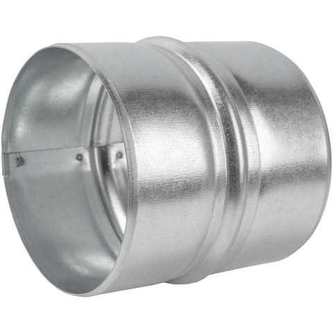 Built Tough Straight Up Four Inch Galvanized Steel Duct Connector Solid Round Ventilation Coupler close-up view of metal sleeve