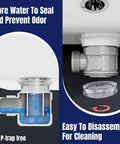 Heavy Duty Stainless Steel Vessel Sink Drain Kit With Clear Bottle Trap And Flexible Water Seal Pipe showing water sealing and easy disassembly features.