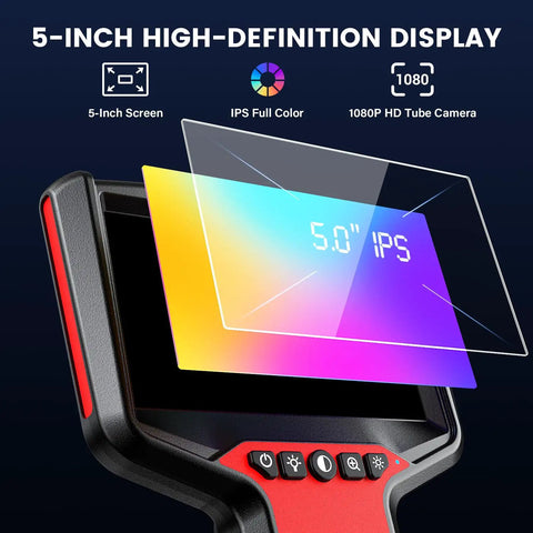 5 Inch 1080P HD Dual Lens Endoscope Camera With Light For Sewer And Plumbing Inspection 16 Foot Waterproof Flexible Borescope display