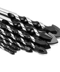 Close-up of QWORK 8-piece multi-material drill bit set; chrome twist bits with tungsten carbide tips.