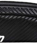 Side view of Triangle Bicycle Frame Bag Ride Ready For MTB And Road Bikes Lightweight Carbon Fabric Pouch With Universal Mounting Straps Ideal Bikepacking And Touring Storage Black.