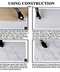 Step-by-step instructions for using White Marble Countertop Paint Kit for Kitchen and Bathroom, DIY with Gloss Finish shown in four panels.