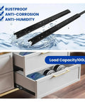 Premium Side Mounted Ball Bearing Drawer Slides 12 Inch Full Extension Steel Hardware For Cabinets Dressers over water, showing rustproof features.