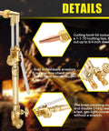 Heavy Duty Oxygen Acetylene Cutting Torch Kit With Attachment And 315FC Handle, brass and stainless steel details shown