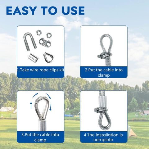 60 Piece M3 Stainless Steel Wire Rope Clip Clamp Set With Thimble And Aluminum Crimping Loop Sleeve For Outdoor Use instructions